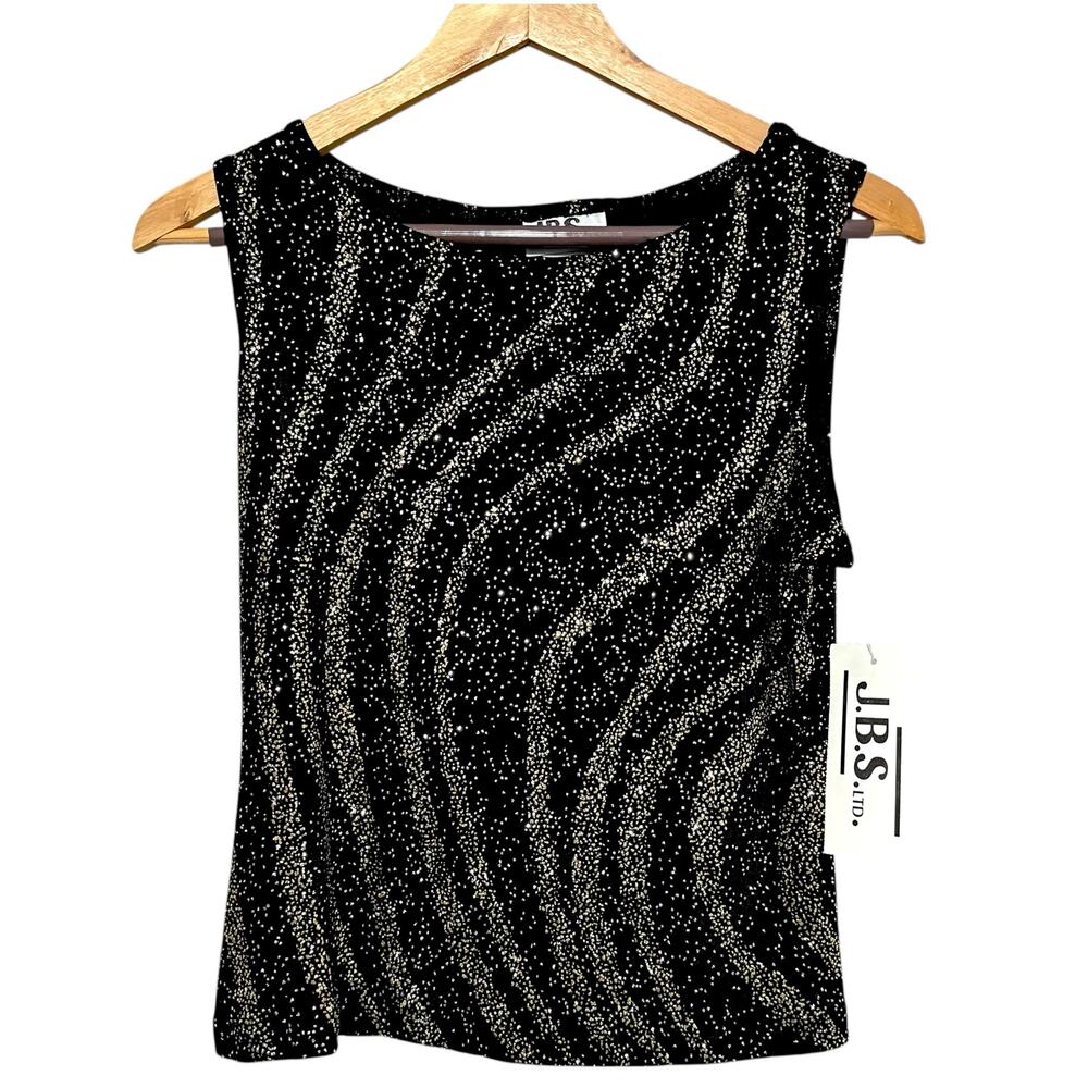 Vintage Black & Gold Glitter Sparkle Sleeveless Top Medium J.B.S. LTD Glam